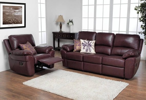 Monzano Brown leather suite in Swadlincote with leather recliver chair
